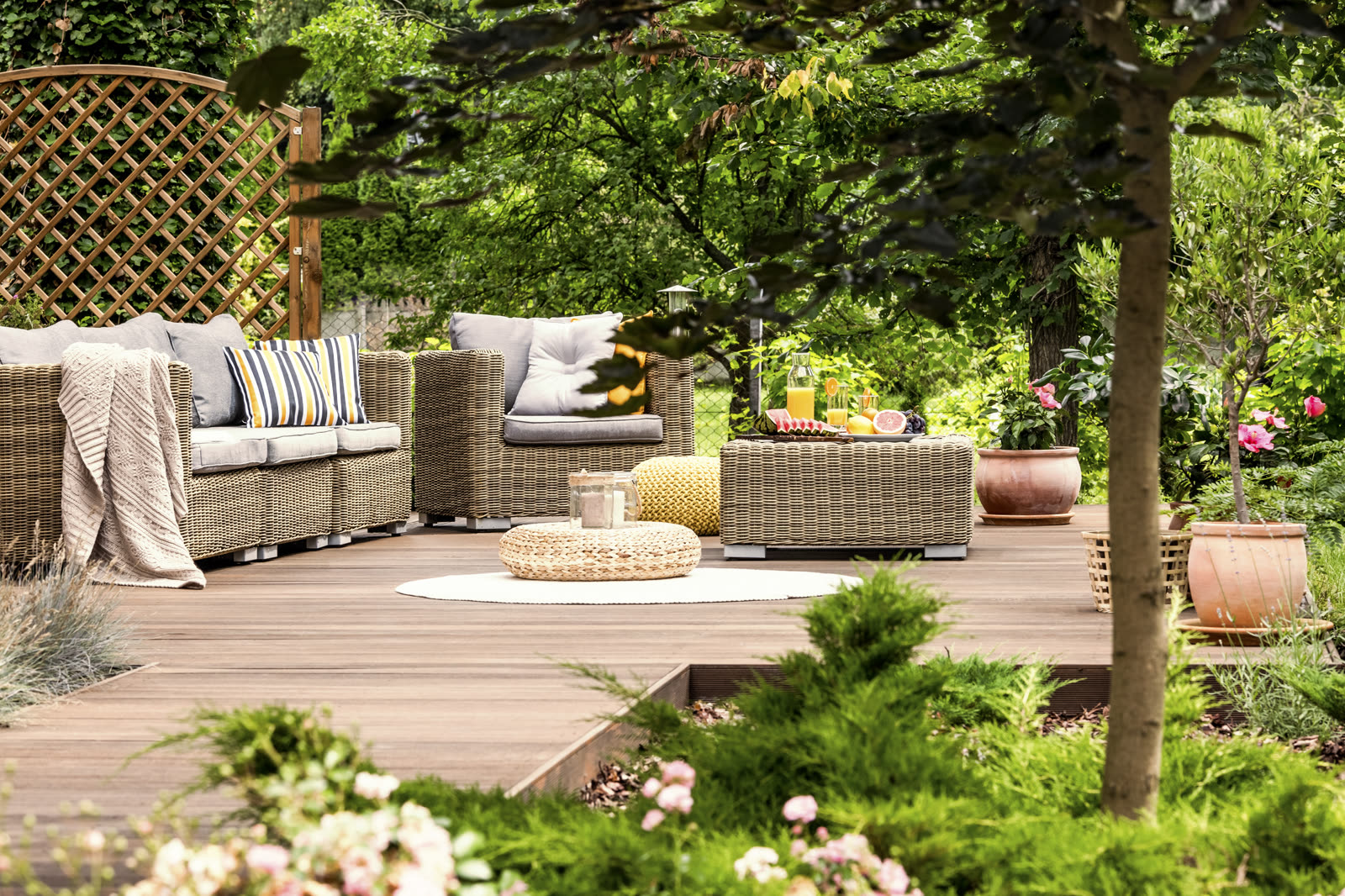 garden furniture on wooden patio — Pressure Washing in Sarasota, FL