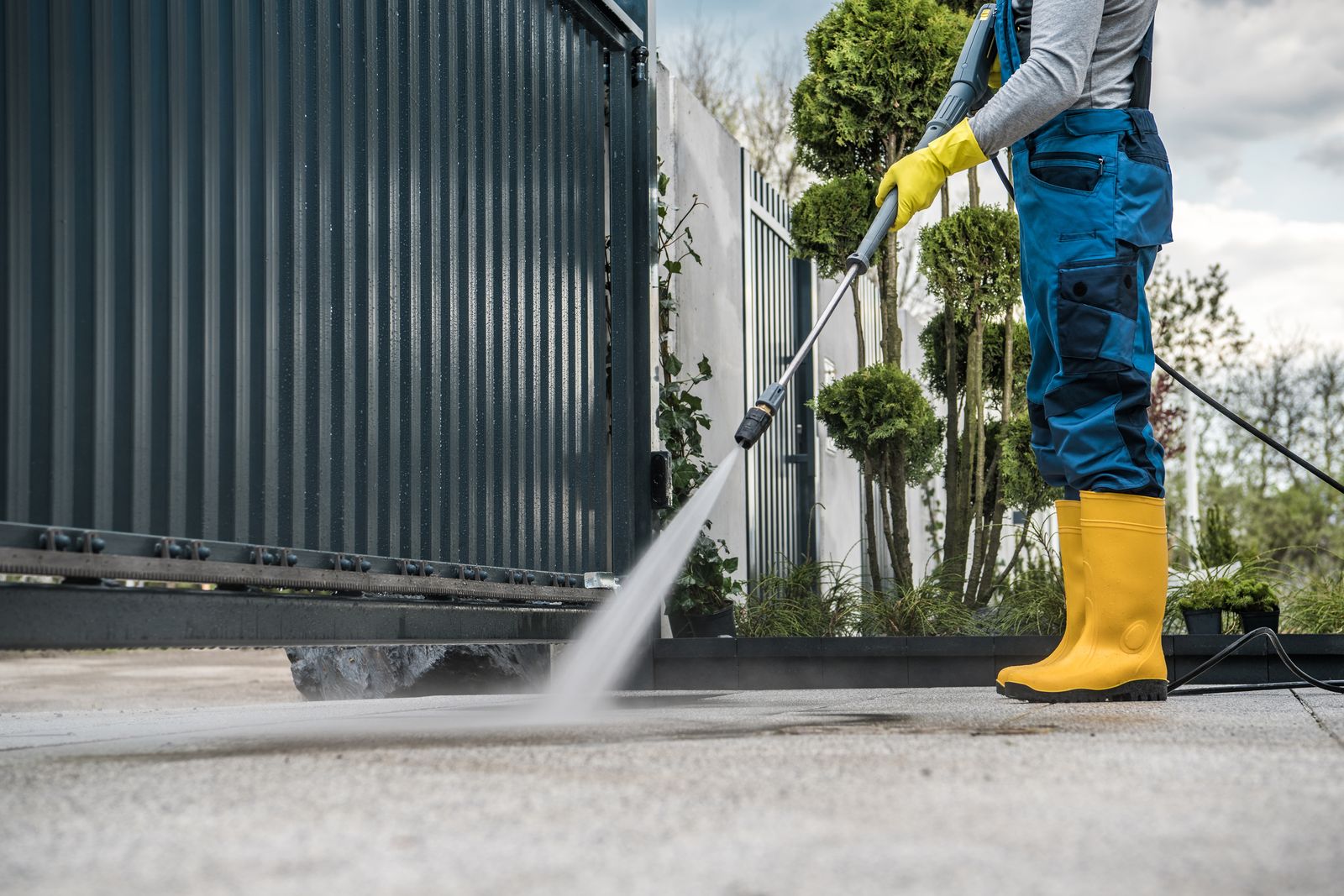 Surface washer lifting grime off a concrete driveway — the kind of pressure washing our vetted local pros handle in Sarasota, FL