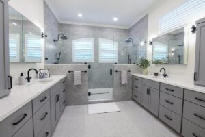 Completed bathroom renovation with moisture-resistant materials designed for Sarasota’s humid climate