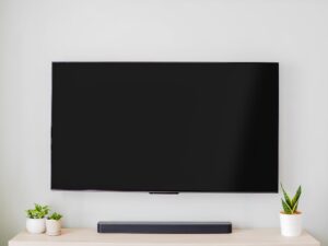 Modern living room with professionally mounted television in Sarasota home